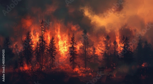 Intense flames from a massive forest fire.