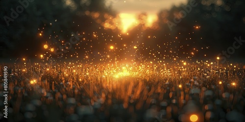 Amidst the crackling flames, fireflies twirl in a mesmerizing ballet of light at the heart of a Midsummer bonfire.