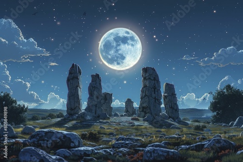 In the pale moonlight of Midsummer, the ancient rites whispered at the mystical stone circle.