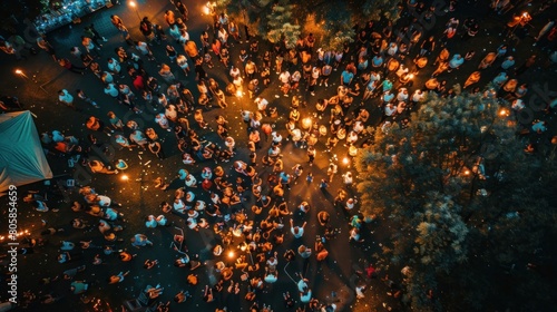 Top view of people gathering for an event celebrate an event Open-air night festival