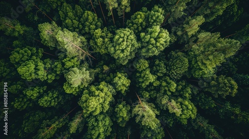 Top view of trees in green forest