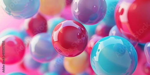 A bunch of colorful balls are floating in the air