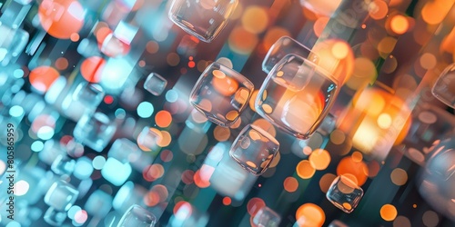 Abstract Floating Cubes Against a Bokeh Light Background