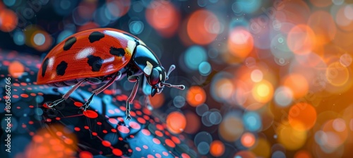 Closeup ladybug with bokeh background. Zoology biology nature insect. Generative AI technology. 