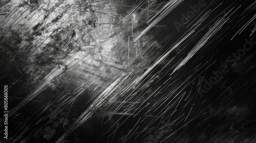 Scratched metal surface, white scratches. Black and white painting. Abstraction.