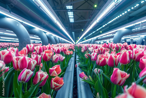 Modern Dutch tulip farms with cutting-edge automation and virtual reality displays.