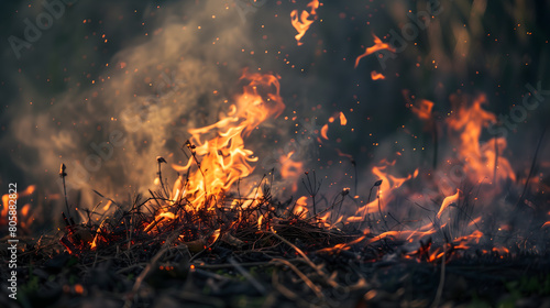 Une flamme dans une forêt lors d'un incendie.