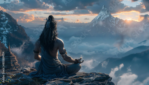 Recreation of Shiva deity hinduist meditating in the Mount Kailash