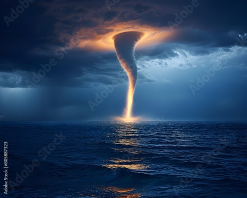 Menacing Waterspout Reaching Towards the Turbulent Florida Coast at Sunset