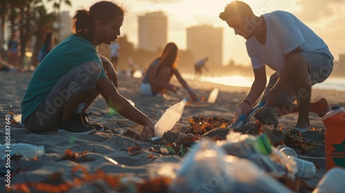 Eco-Conscious Volunteers at Beach Cleanup for Waste Reduction AI Generated.