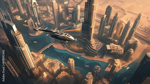 Halicopter, Flying, Burj khalifa, Dubai, City