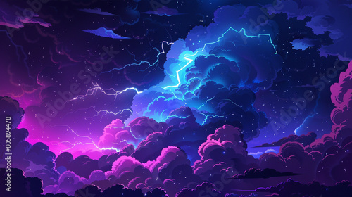 bolt icon accompanied storm clouds representing thunderstorms and electrical activity in the atmosphere with bolts of lightning illuminating the dark sky and thunder 