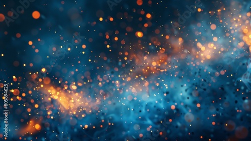 Abstract blue background with flying fire particles. Abstract image of flame and fire particles.