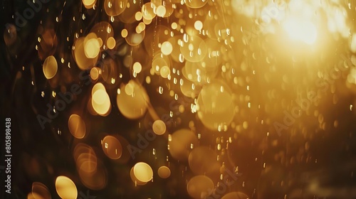 Pale golden bokeh lights, creating the feel of a vintage camera lens with artistic flare