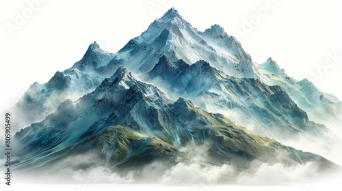 A panoramic view of snow-capped peaks rising above a green valley in a majestic alpine landscape