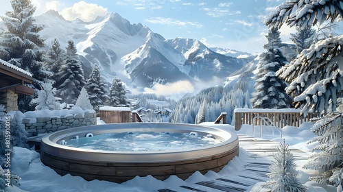 Mountain Ski Resort - Winter Spa by Forest - Snowy Landscape View
