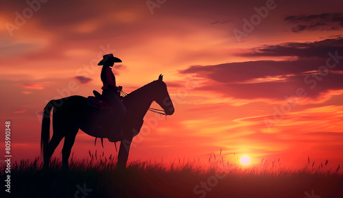 Silhouette of cowgirl with dawn sky