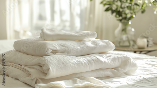A soft, inviting bed with white linen sheets and a cozy duvet. The perfect place to relax and unwind after a long day.