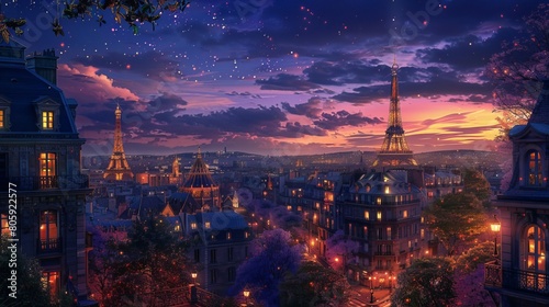 City of Lights and Love: The Enchanting Nightfall Skyline of Paris