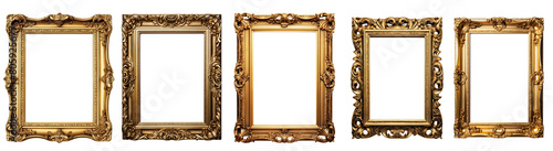 Set of Gold photo frame, gold texture, gothic retro style illustration PNG element cut out transparent isolated on white background ,PNG file ,artwork graphic design.