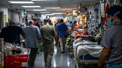 Healthcare Divide in the Emergency Room: A chaotic emergency room where wealthier patients receive attentive care, while those from disadvantaged backgrounds wait for hours to healthcare access.