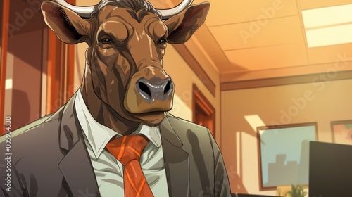 Serious business cow in a suit