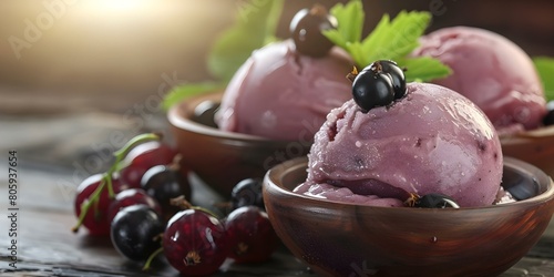 Closeup of a delicious blackcurrant sorbet. Concept Food Photography, Sweet Treats, Vibrant Desserts, Close-up Shots