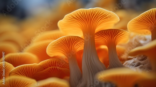 Mushroom Chanterelle in autumn forest, close up