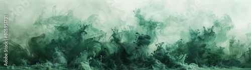 Dynamic abstract background with a mixture of green and gray oil paint strokes, can be utilized for printed materials such as brochures, flyers, and business cards.