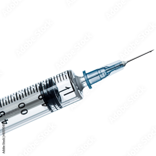 The syringe is made of glass and the needle is made of metal. The syringe is filled with a clear liquid