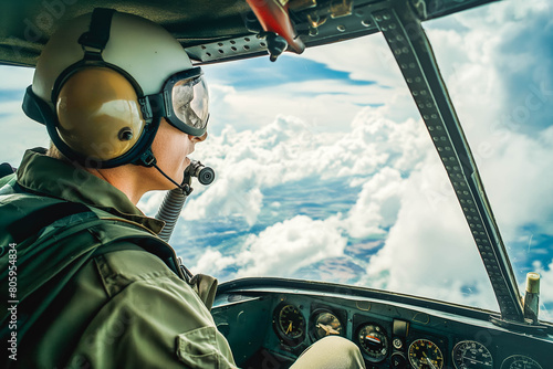 A pilot guides an aircraft through the sky, navigating with skill and confidence.