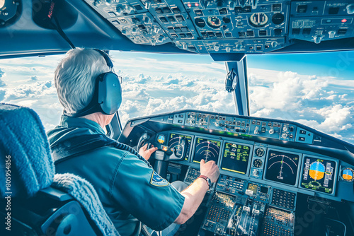 A pilot guides an aircraft through the sky, navigating with skill and confidence.