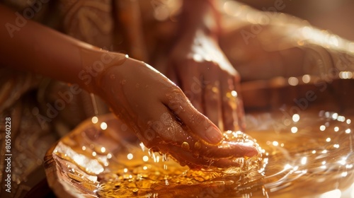 Traditional Indian Oil Bath Ritual in Warm Golden Light