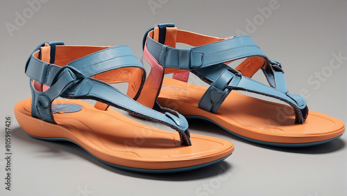 A pair of blue and orange sandals