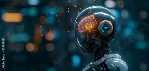 A futuristic android displaying its internal brain and intricate circuitry, illustrating advanced artificial intelligence.