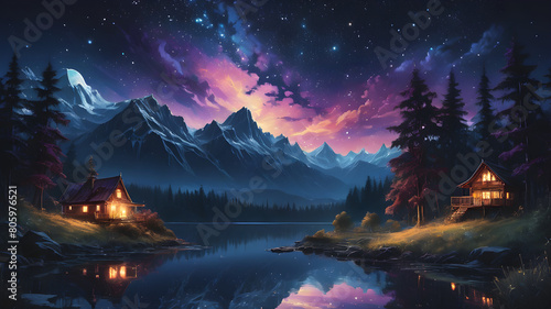 Glowing Midnight Sky, Enchanting Beauty in a Scenic Landscape