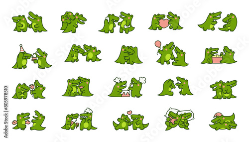 Cute couple crocodile characters. Funny friends alligator cartoon animal.