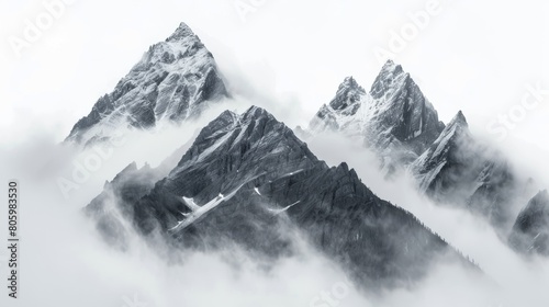 Mystical Mountain Peaks: Mist and Majesty in Monochrome