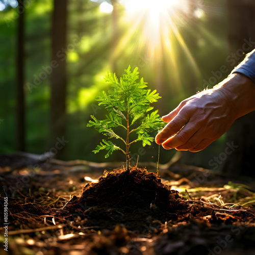 Environmental protection background, world environment day background, protect the environment and hands holding a plant