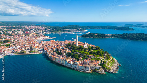 Rovinj, a picturesque coastal town on the Istrian peninsula of Croatia, is a dreamy destination for summer vacations, and when captured by drone, its beauty truly shines