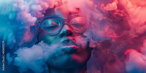 Man With Glasses Exhaling Smoke