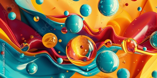 Abstract Painting of Colorful Liquid and Bubbles