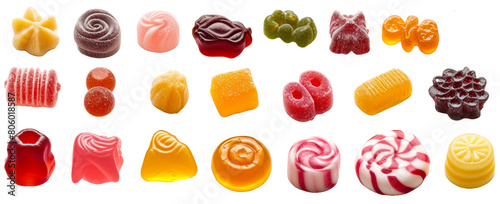 Set of buds candies, jelly beans and candy isolated on transparent background. Cutting dessert elements. Top view high quality PNG." design elements, top view / flat lay