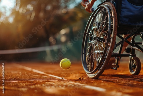 A wheelchair-bound disabled athlete participating in inclusive tennis. Generative Ai