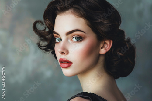 Young pretty woman with 1930s hairstyle and makeup