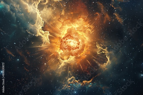 Closeup of a supernova, realistic, detailed textures, bright core