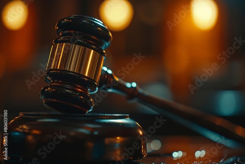 A gavel is on top of a wooden base