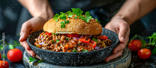 A messy but delicious American sandwich, sloppy joes are made with ground beef cooked in a tangy tomato-based sauce, then served on a hamburger bun