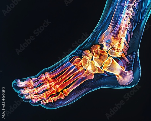An X-ray of a foot shows the bones in the foot. The bones are in the correct alignment. There are no signs of any fractures, dislocations, or other abnormalities.