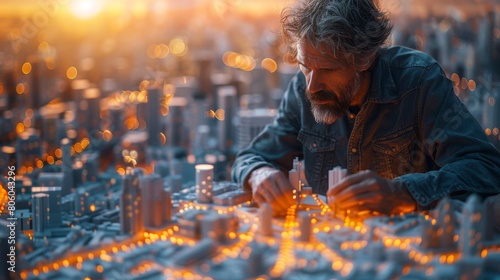 An artist puts the finishing touches on a miniature city.